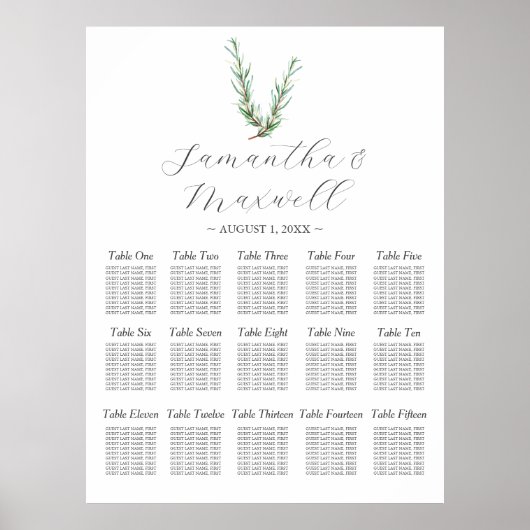 Aangepaste bruiloft zitgrafiek Waterverf Rozemarij Poster (Voorkant)