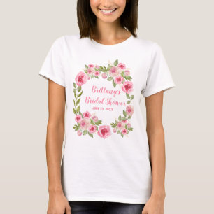 Aangepaste Bruiloftsontbijt Wilde Roze Rozen Groen T-shirt