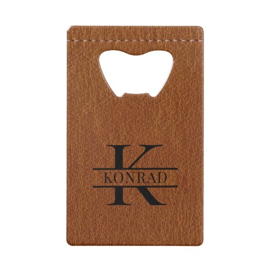 Aangepaste bruin lederen print monogram flesopener kredietkaart flessenopener (Achterkant)