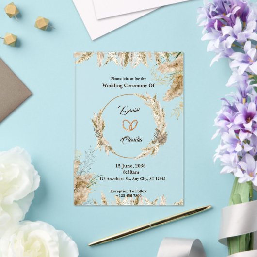 Aangepaste bruine & crème bruiloft acryl uitnodigi acryl uitnodigingen (Insitu (Huwelijk))