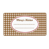 Aangepaste bruine Gingham Kitchen-labels Etiket (Voorkant)