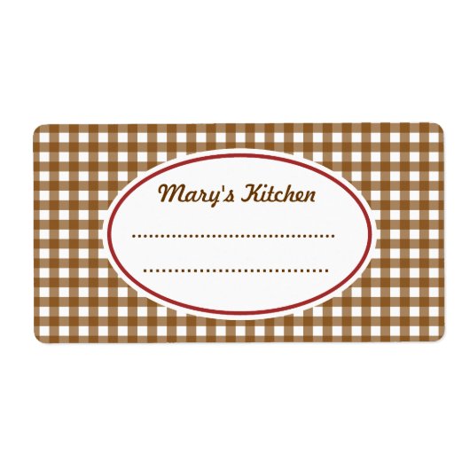 Aangepaste bruine Gingham Kitchen-labels Etiket (Voorkant)