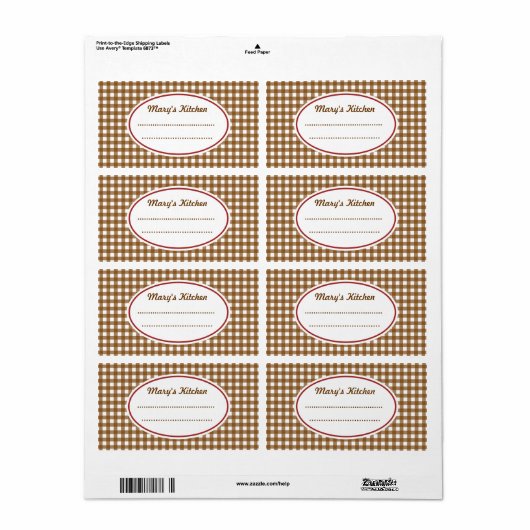 Aangepaste bruine Gingham Kitchen-labels Etiket (Full Sheet)