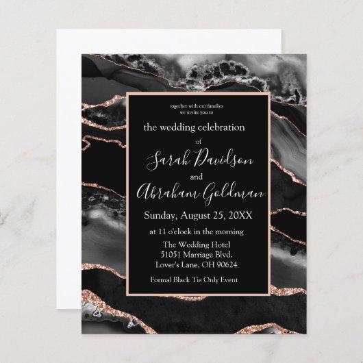 Aangepaste budget Black Agaat bruiloft uitnodiging (Voorkant / Achterkant)