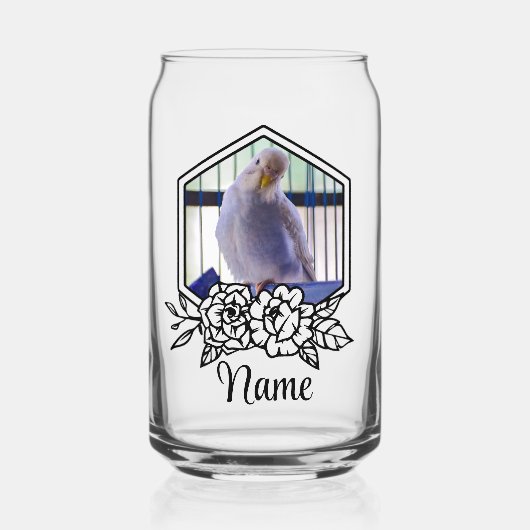 Aangepaste Budgie Gepersonaliseerde Pet Foto & Naa Blikvorm Glas (Voorkant)