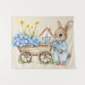 Aangepaste Bunny met Blauwe Bloemen Achtergrond Wandkleed (Voorkant (horizontaal))