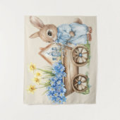 Aangepaste Bunny met Blauwe Bloemen Achtergrond Wandkleed (Voorkant)