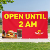 Aangepaste Burger Restaurant Logo Open Tot 02:00 Spandoek (Buitenkant)