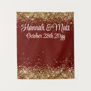 Aangepaste Burgundy Goud Glitter Bruiloftsfotohokj Wandkleed