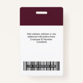 Aangepaste Burgundy Red Employee Photo, Bar Code, Badge (Achterkant)