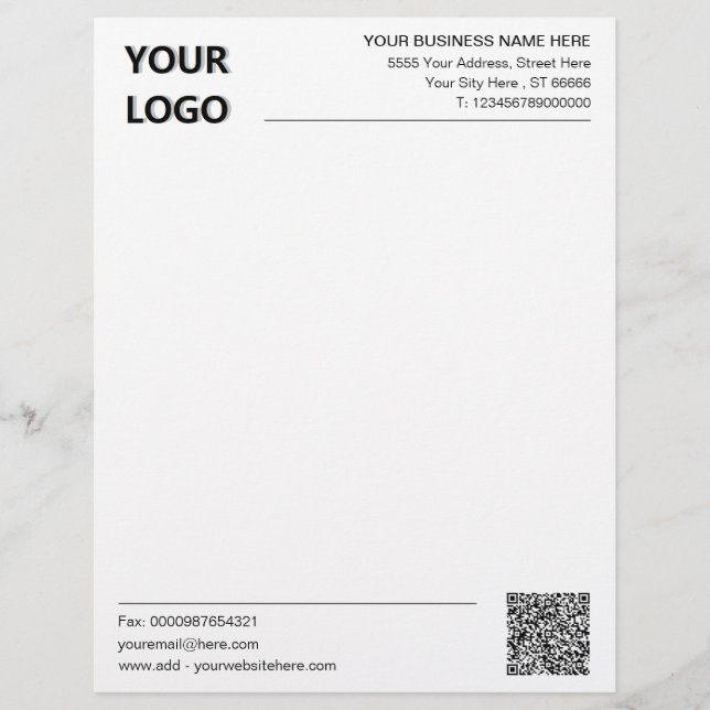 Aangepaste Business Letterhead met QR-code en Logo Briefhoofd (Voorkant)