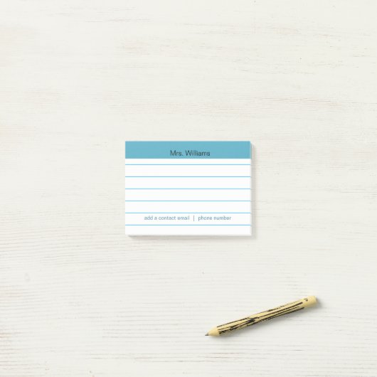 Aangepaste business lines Blue Stripe Teacher Post-it® Notes (Op bureau)