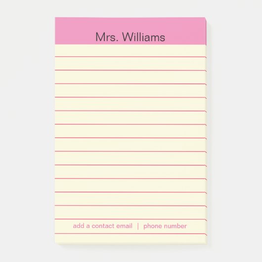 Aangepaste business lines Roze Stripe leraar Post-it® Notes (Voorkant)