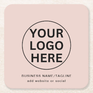 Aangepaste Business Logo & Tekst l Blush Pink Prom Vierkante Kartonnen Onderzetter