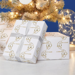 Aangepaste Business Logo Wit Goud Promotie Cadeaupapier