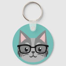 Aangepaste Button Sleutelhanger - Smart Cat Grey