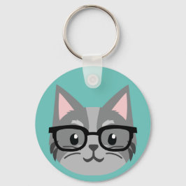 Aangepaste Button Sleutelhanger - Smart Cat Grey