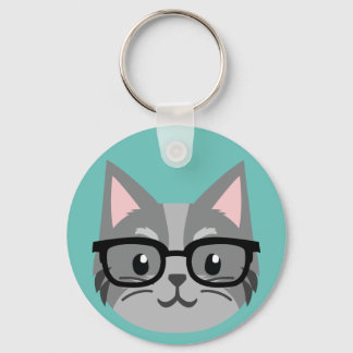 Aangepaste Button Sleutelhanger - Smart Cat Grey