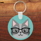 Aangepaste Button Sleutelhanger - Smart Cat Grey (Voorkant)