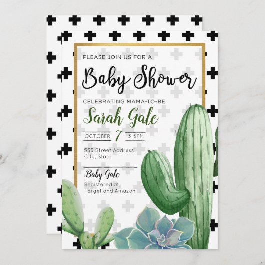 Aangepaste Cactus Aankondiging Baby shower (Voorkant / Achterkant)