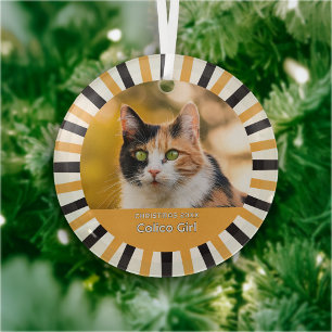 Aangepaste Calico Kat Foto Glas Ornament