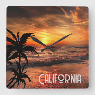 AANGEPASTE CALIFORNIË ZONSONDERGANG STRAND NATUUR  VIERKANTE KLOK