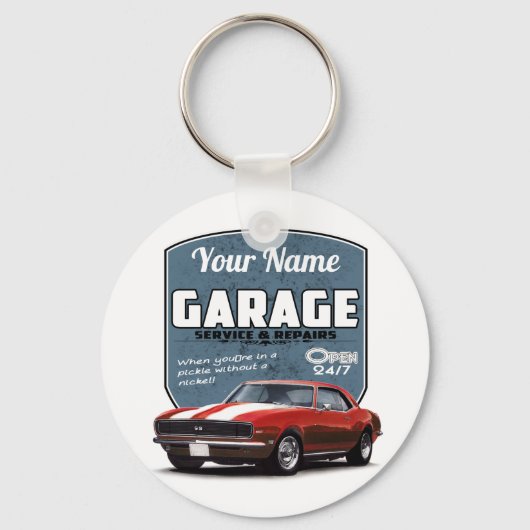 Aangepaste Camaro Garage Sleutelhanger (Voorkant)