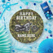Aangepaste Camo Motorcycle Happy Birthday Name Papieren Bordje (Feest)