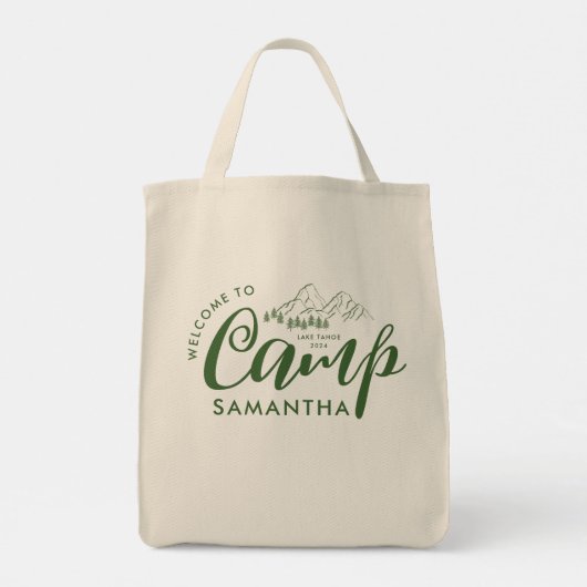 Aangepaste Camp Bachelorette Party Modern Rustiek Tote Bag (Achterkant)