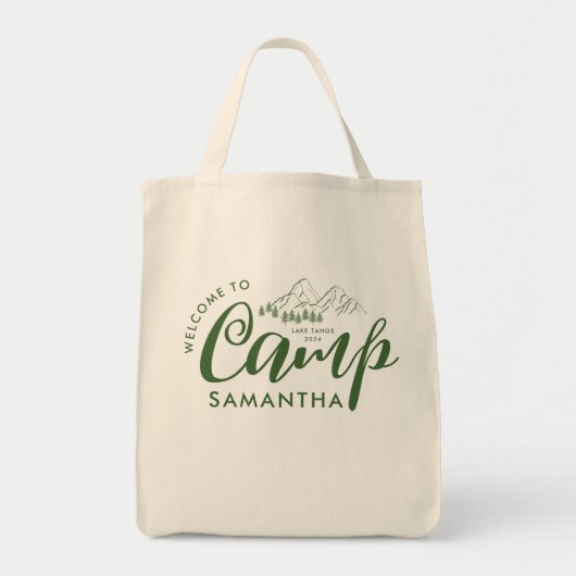 Aangepaste Camp Bachelorette Party Modern Rustiek Tote Bag (Voorkant)