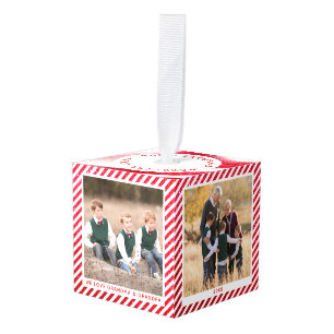 Aangepaste Candy Cane Kerstmis Grootouder Foto Kubus Ornament