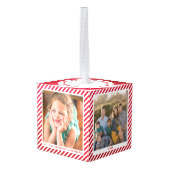 Aangepaste Candy Cane Kerstmis Grootouder Foto Kubus Ornament (Achter hoekig)