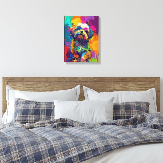 Aangepaste Canvas Poster Levendig Kleurrijke Shih  (Insitu (Slaapkamer))