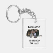 Aangepaste caravan familiefotogelukkige campers sleutelhanger (Voorkant Links)