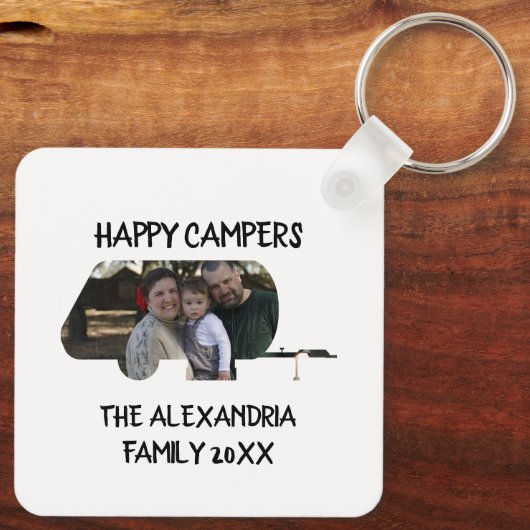 Aangepaste caravan familiefotogelukkige campers sleutelhanger (Achterkant)