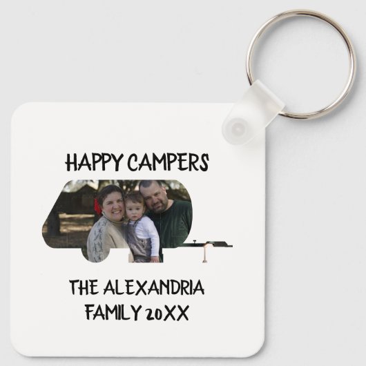 Aangepaste caravan familiefotogelukkige campers sleutelhanger (Achterkant)