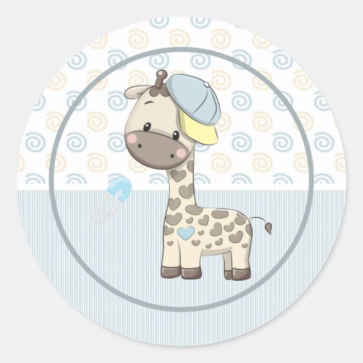 Aangepaste Cartoon Baby Giraffe Ronde Sticker (Voorkant)