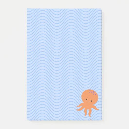 Aangepaste Cartoon Octopus met Blauwe Golven Post-it® Notes (Voorkant)