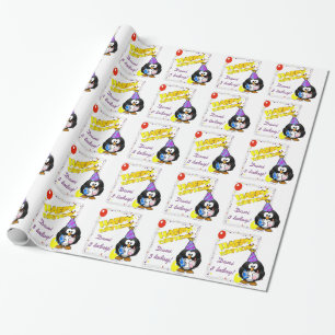 Aangepaste cartoon pinguïn verjaardag cadeau verpa cadeaupapier
