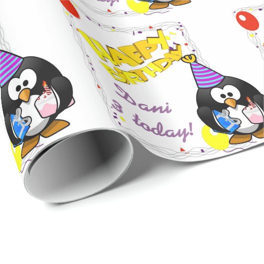 Aangepaste cartoon pinguïn verjaardag cadeau verpa cadeaupapier (Rol Hoek)