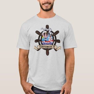 Aangepaste Cartoon Zeiler Zeevaart Schip Stuurwiel T-shirt