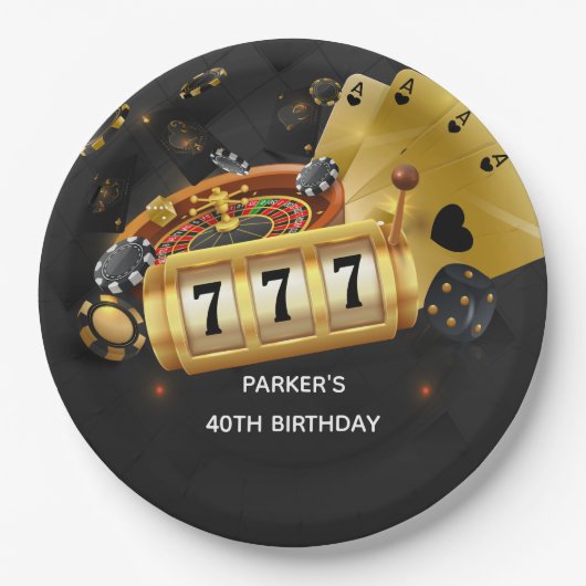 Aangepaste Casino Night Party Zwart Goud Papieren Bordje (Voorkant)