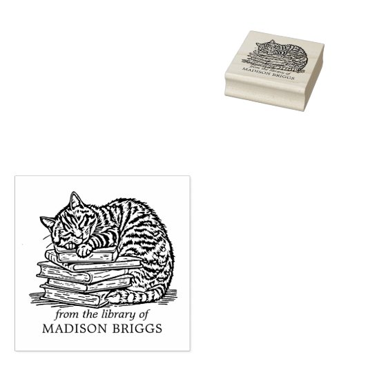 Aangepaste  Cat Bookplate Rubberstempel (Gestempeld)