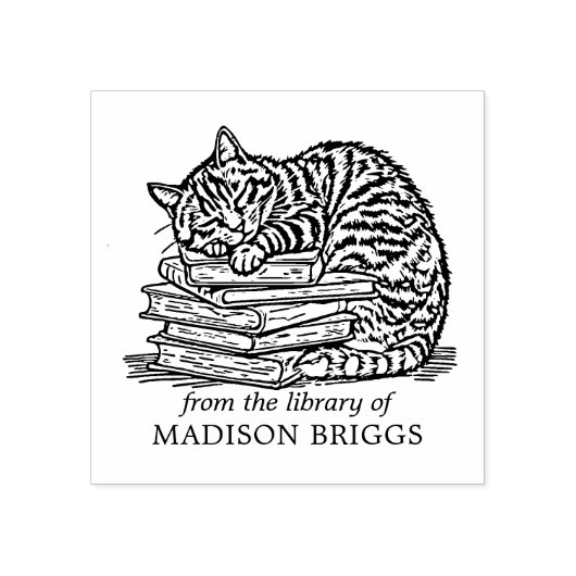 Aangepaste  Cat Bookplate Rubberstempel (Afrduk)