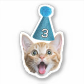 Aangepaste Cat Face Foto met Age Party Pet Verjaar Sticker (Voorkant)