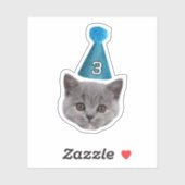 Aangepaste Cat Face Foto met Age Party Pet Verjaar Sticker (Vel)