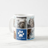 Aangepaste Cat Photo Collage Blue Paw Print Schatt Koffiemok (Voorkant links)