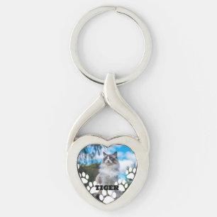 Aangepaste Cat Photo Hartvormige Sleutelhanger met