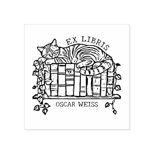 Aangepaste Cat Sleeping Bookplate Rubberstempel (Afrduk)