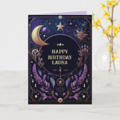 Aangepaste Celestial Verjaardag Kaart Zon en Maan (Gele Bloem)